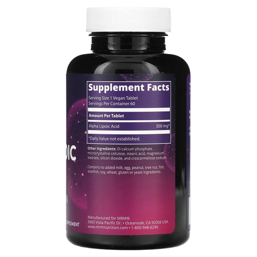 MRM Nutrition, Альфа-липоевая кислота, 60 веганских таблеток (300 мг на таблетку)
