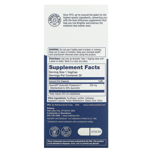 Solaray, Фитосомы кверцетина, 250 мг, 30 растительных капсул