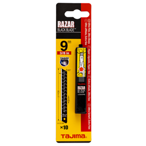 TAJIMA Лезвия RAZAR BLACK, 9 мм, обламывающиеся с покрытием, 10 шт. в футляре