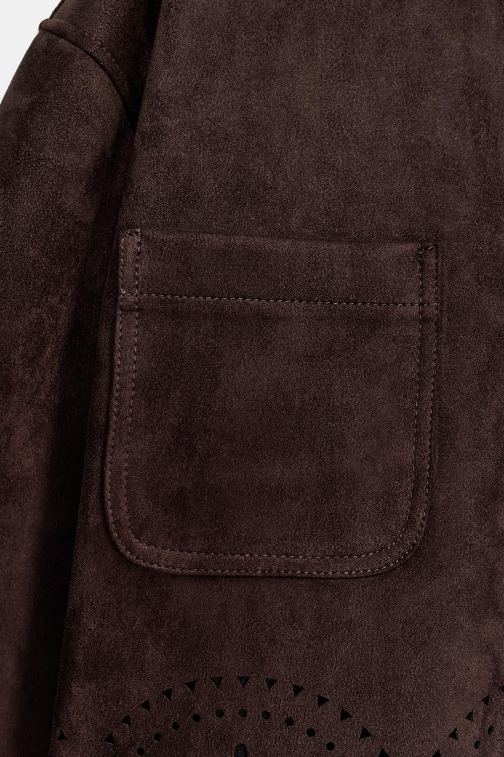 ZARA КУРТКА ИЗ ИСКУССТВЕННОЙ ЗАМШИ С ПЕРФОРИРОВАННЫМ НИЗОМ, КОРИЧНЕВЫЙ