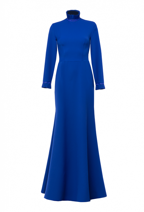 Длинное платье из крепа силуэт-рыбка синее 16-02-23 FW