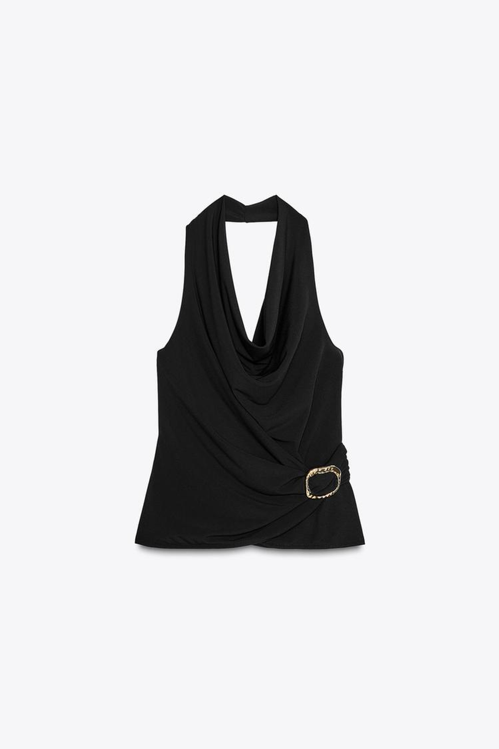 ZARA ДРАПИРОВАННЫЙ ТОП С ПРЯЖКОЙ, ЧЕРНЫЙ