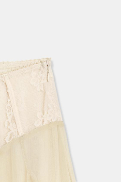 ZARA КОМБИНИРОВАННАЯ ЮБКА МИДИ, СВЕТЛО-ПЕСОЧНЫЙ