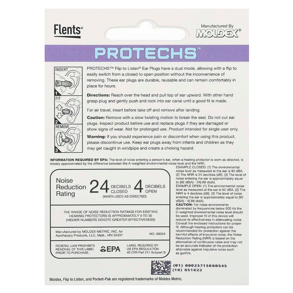 Flents, Protechs, беруши, компактные, 1 пара в футляре
