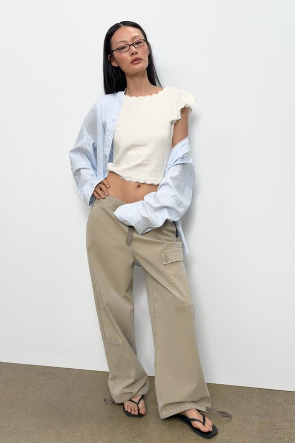 ZARA ТОП С ВОЛАНАМИ И КРУЖЕВОМ, БЕЛЫЙ