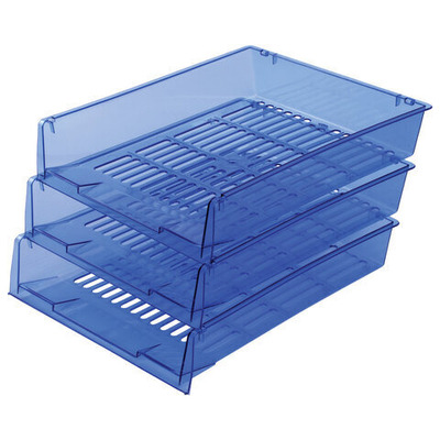 Лотки горизонтальные для бумаг, КОМПЛЕКТ 3 шт., 340×270×70 мм, тонированный синий, BRAUBERG «Office».