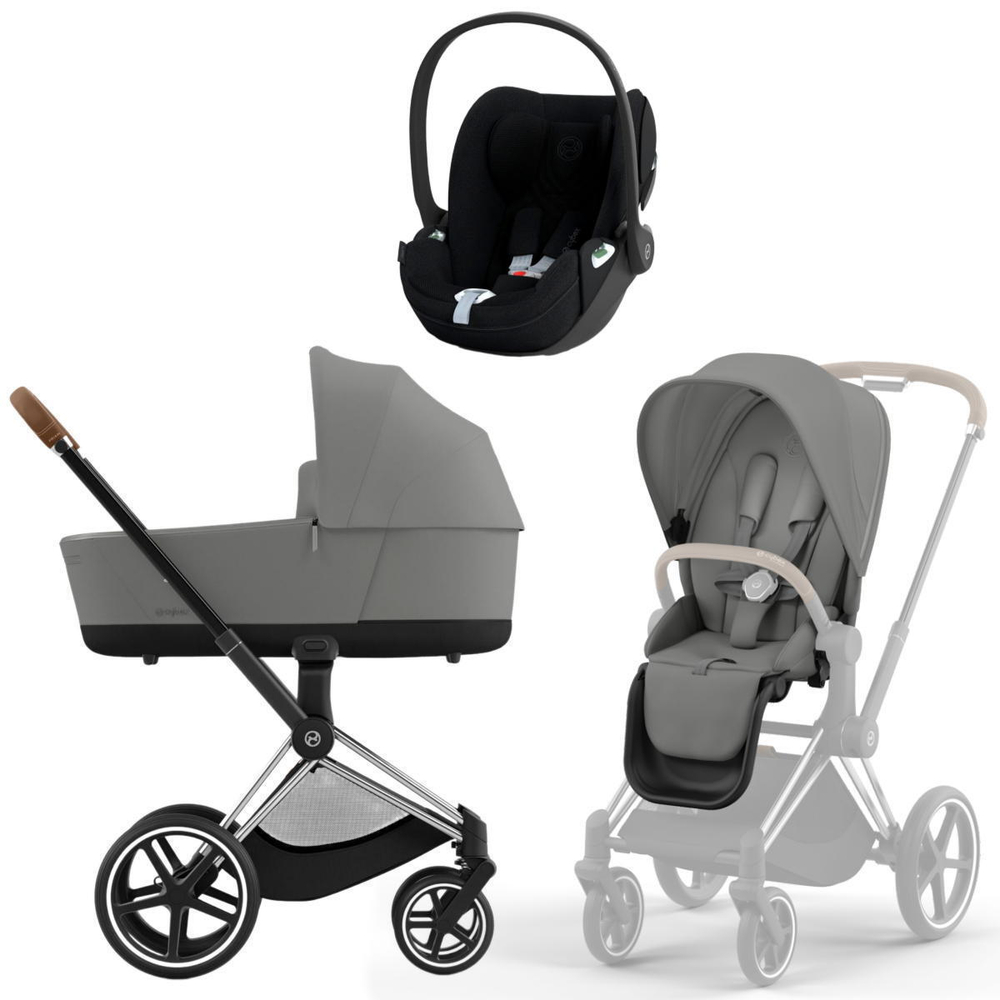 Коляска 3 в 1 Cybex Priam IV Chrome Brown complete и автокресло Cloud T i-Size Sepia Black Plus Mirage Grey