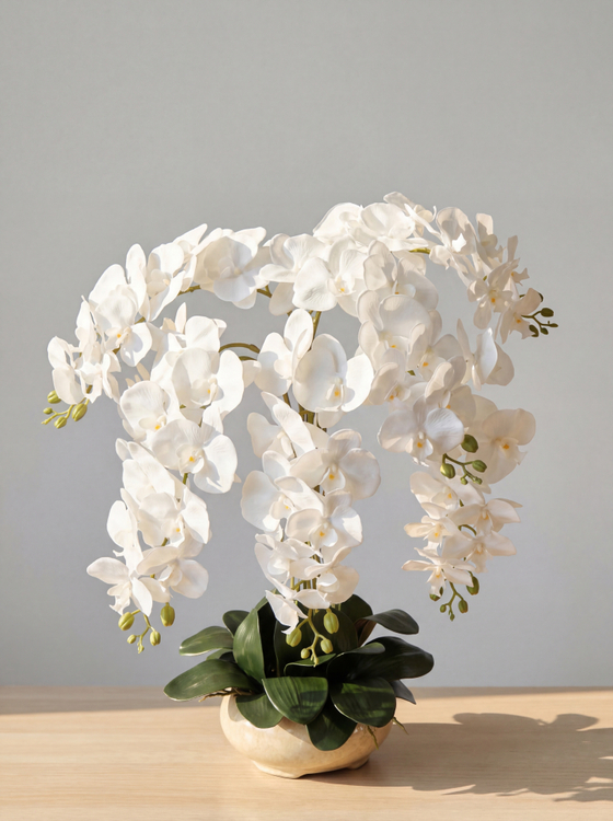 Искусственные цветы Орхидеи Люкс 7 веток 65см в широком кашпо