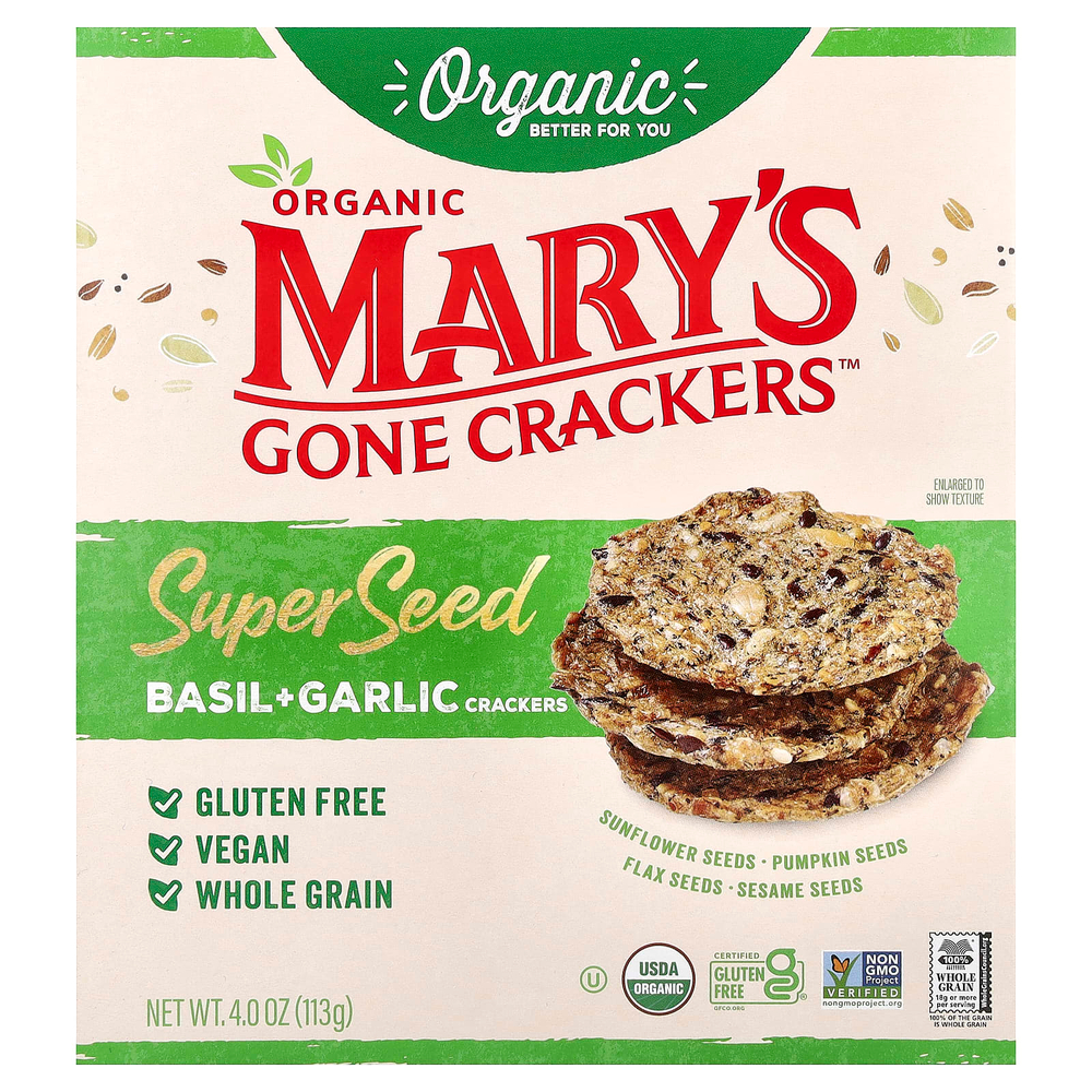 Mary's Gone Crackers, органические крекеры из суперсемена, базилик и чеснок, 113 г (4 унции)