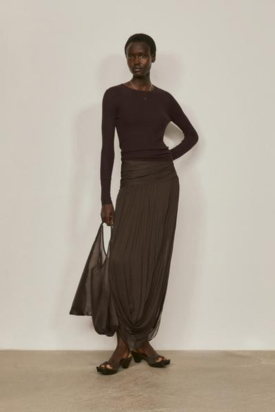 Massimo Dutti Шелковый топ с длинными рукавами - Limited Edition, коричневый