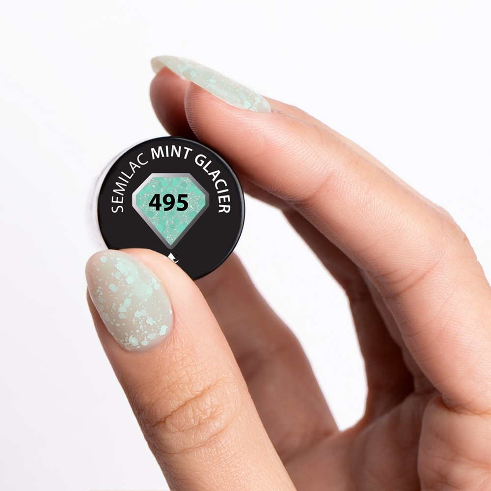 Semilac UV Hybrid Crushed_ICE - Гибридный лак для ногтей с использованием УФ / СВ-лампы оттенок 495 Mint Glacier, 7 ml