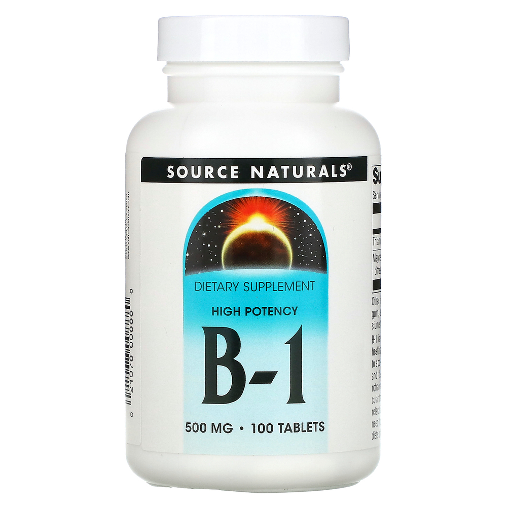 Source Naturals, B-1, высокая эффективность, 500 мг, 100 таблеток