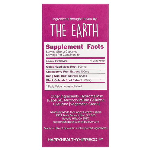 Happy Healthy Hippie, Go With The Flow, средство для гормонального баланса и облегчения состояния, 60 растительных капсул