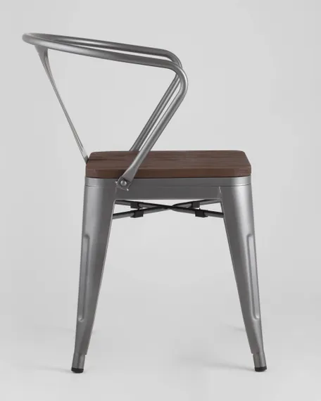 Стул TOLIX ARM WOOD с подлокотниками серебристый