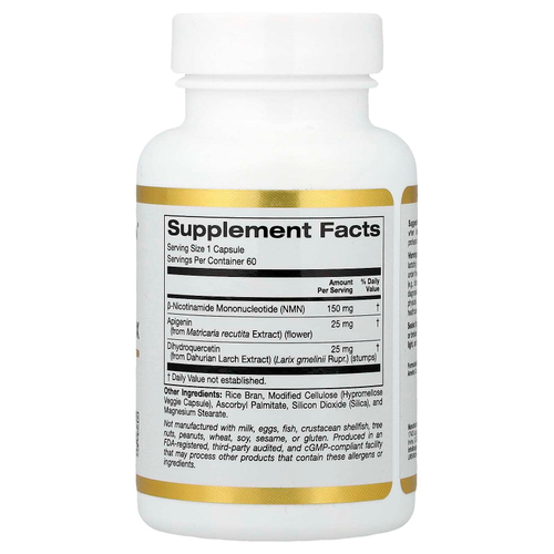 California Gold Nutrition, комплекс флавоноидов с NMN, апигенином и дигидрокверцетином, 60 растительных капсул