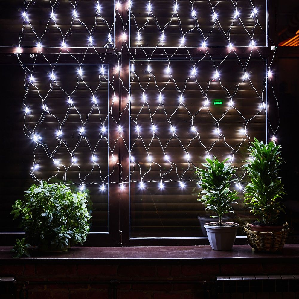 ULD-N1515-96-STK WHITE IP44 Сетка светодиодная со статическим свечением. 1.5х1.5м. Соединяемая. 96 светодиодов. Белый свет. Провод прозрачный. TM Uniel