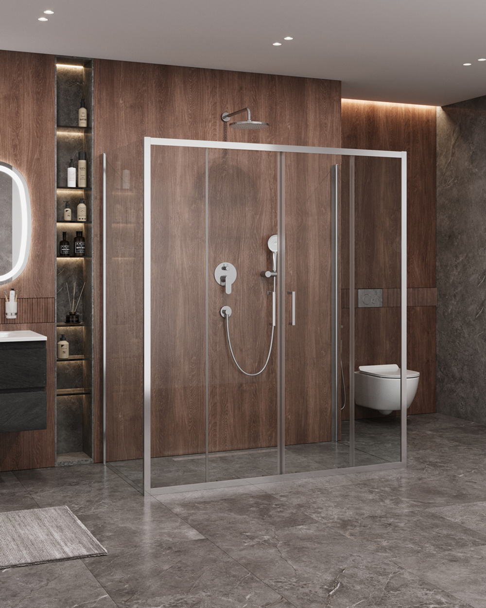 Душевой уголок Cezares MOLVENO-AH-2/2-180/100-C-Cr-IV, 180х100х195, профиль хром, стекло прозрачное