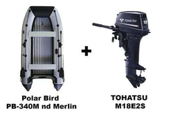 Лодка ПВХ Polar Bird PB-340M-nd Merlin (Кречет) + 2х-тактный лодочный мотор TOHATSU M18E2S