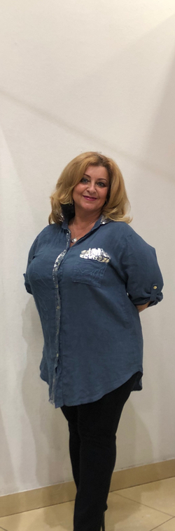 Льняной блузон-рубашка с регулируемым рукавом и "напылением"