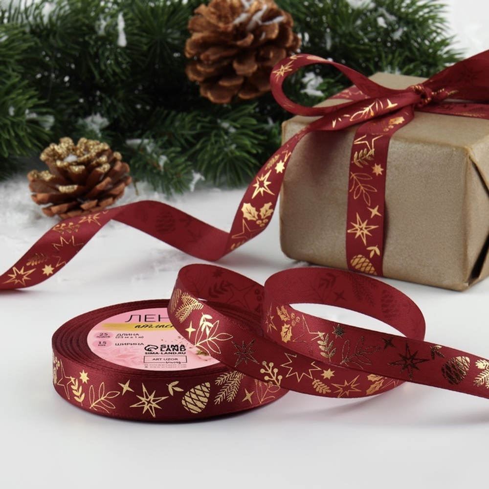 Атласная лента новогодняя 15 мм