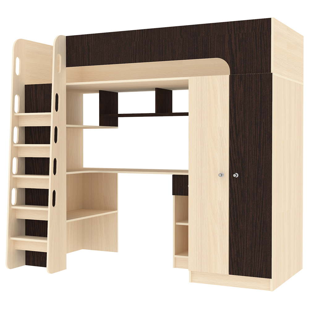 Кровать-чердак КарИВи Астра 10  Дуб Молочный Венге