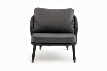 "Верона" кресло плетеное из роупа, каркас алюминий темно-серый (RAL7024) шагрень, роуп темно-серый круглый, ткань темно-серая 027