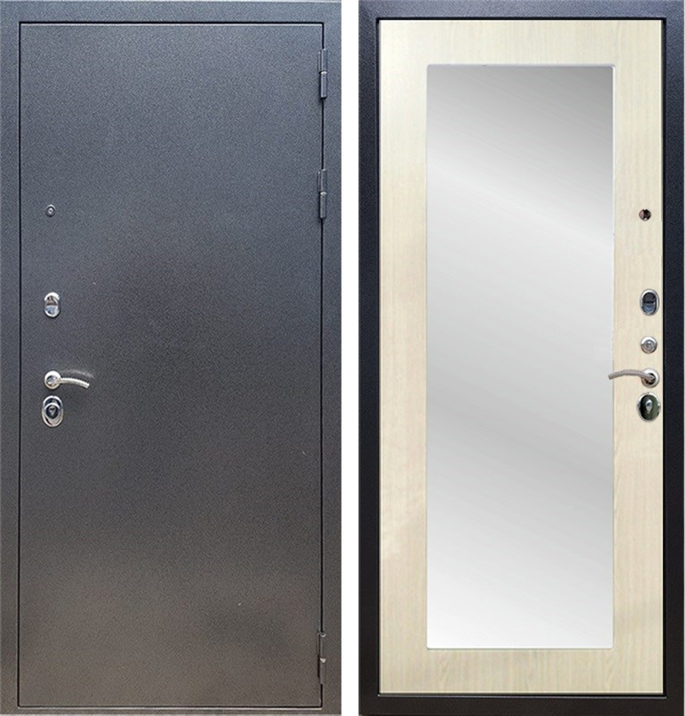 Входная металлическая дверь с зеркалом RеX (РЕКС) 11 Антик серебро / Пастораль  Лиственница бежевая