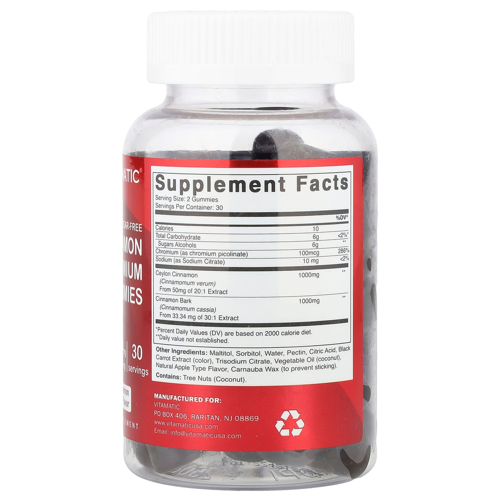 Vitamatic, жевательные таблетки с корицей и хромом, натуральный яблочный пирог с корицей, 60 жевательных таблеток
