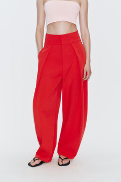ZARA БРЮКИ BALLOON С ЗАЩИПАМИ, КРАСНЫЙ