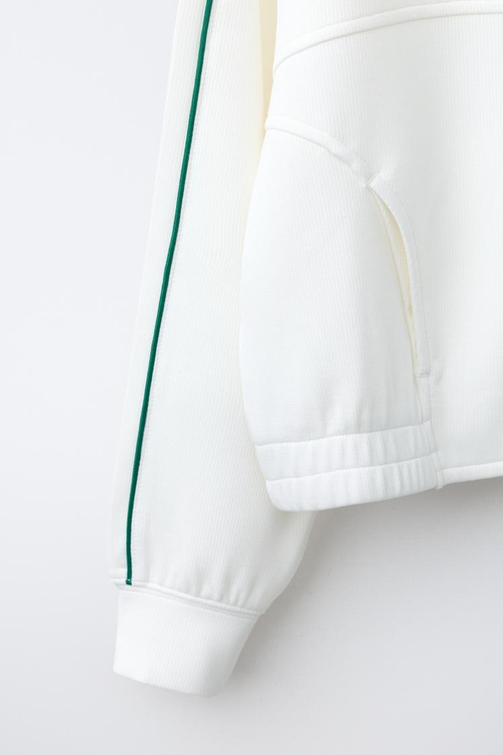 ZARA ТОЛСТОВКА С КОНТРАСТНОЙ ОТДЕЛКОЙ В РУБЧИК И МОЛНИЕЙ, СВЕТЛЫЙ ЭКРЮ