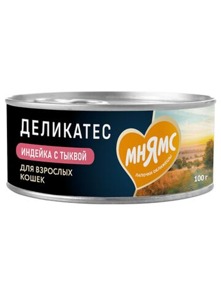 Влажный корм Мнямс Деликатес Индейка с тыквой для кошек "Паштет по-оксфордски" 100 г