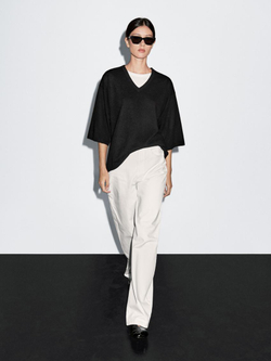 Massimo Dutti Свитер из смесовой шерсти с V-образным вырезом, черный