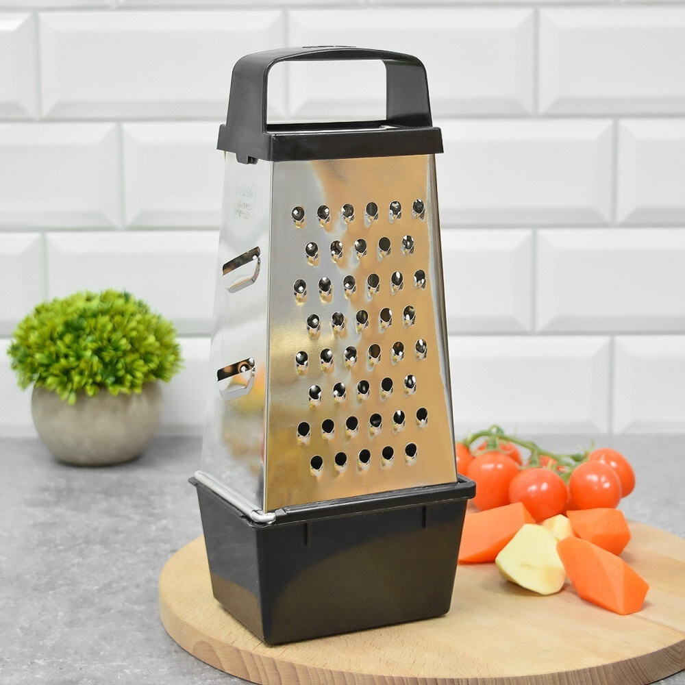 Терка 4-х гранная с пластиковой ручкой и контейнером 450мл, 11*8,5*27см