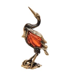 AM-3241 Фигурка «Аист» мал. (латунь, янтарь)