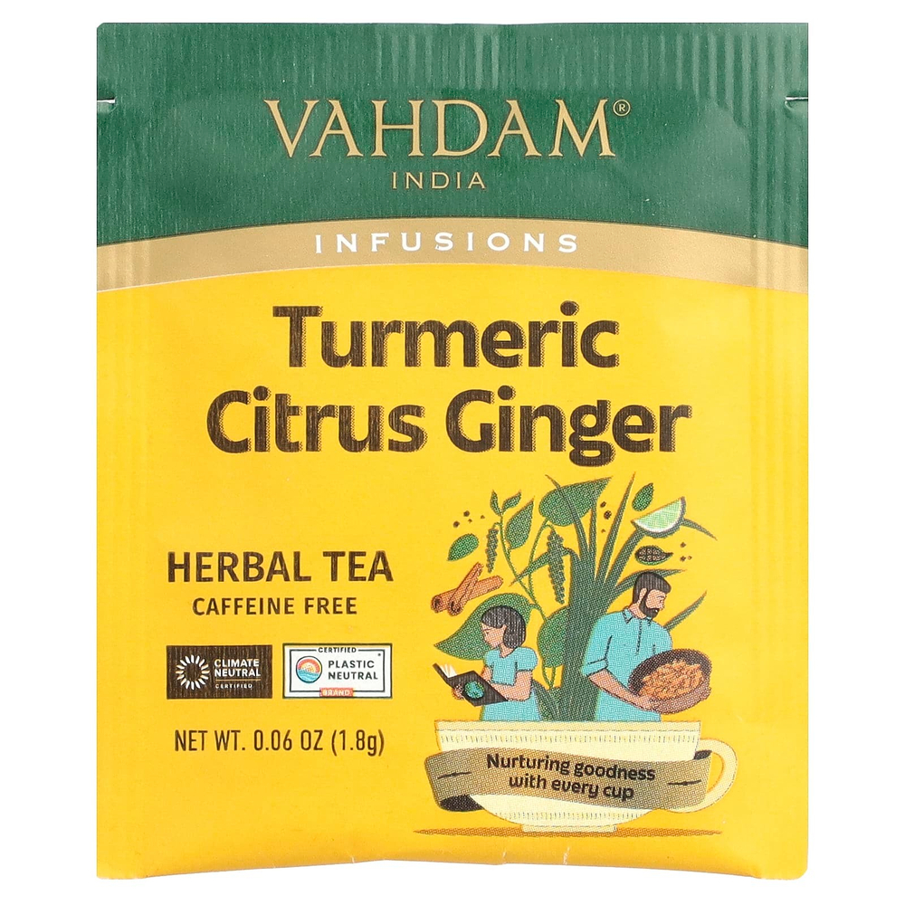 VAHDAM India, Infusions, травяной чай, куркума и имбирь, без кофеина, 18 пакетиков для заваривания, 32,4 г (1,14 унции)