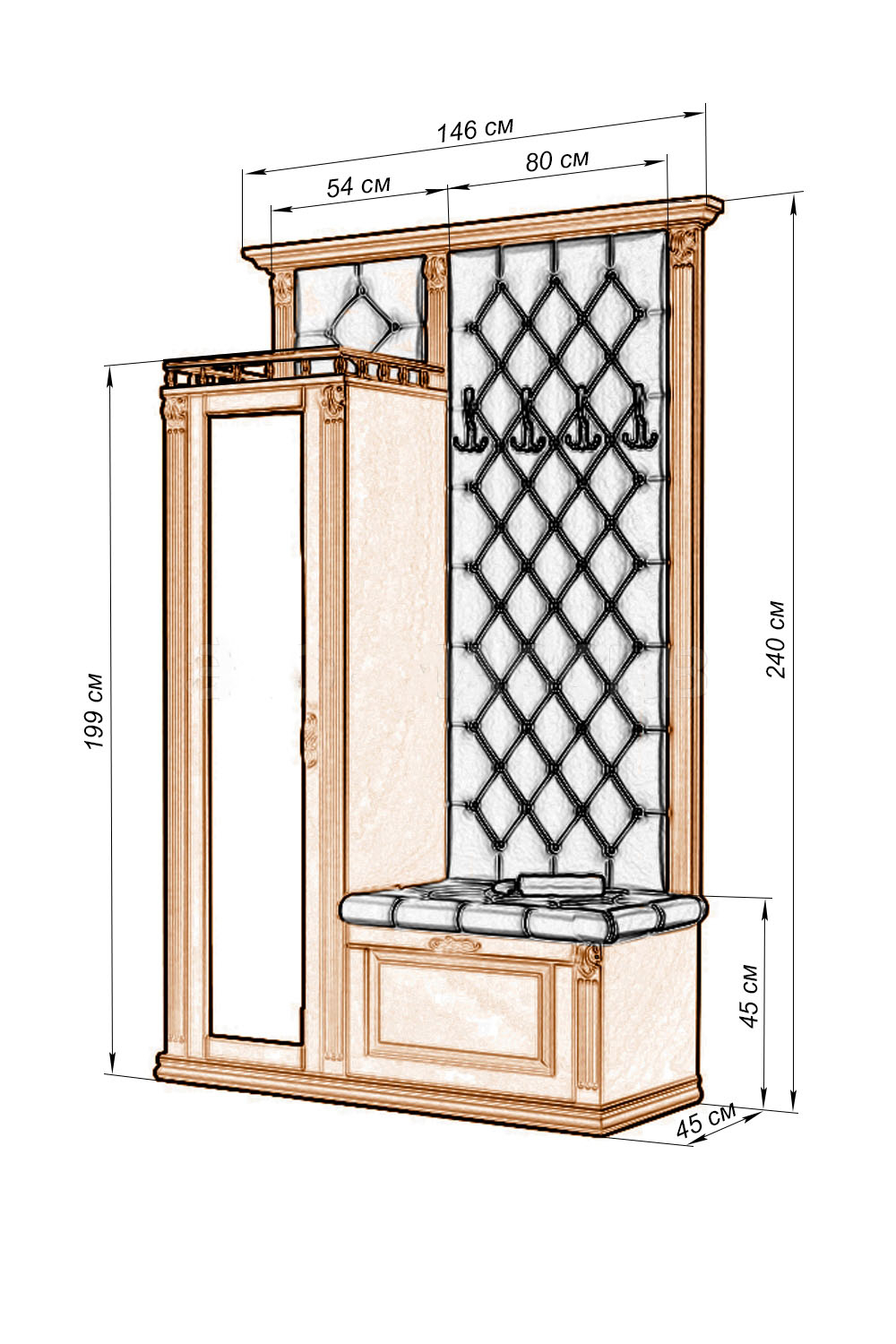 Прихожая с открытой вешалкой и зеркалом 2 из серии "Тунис"