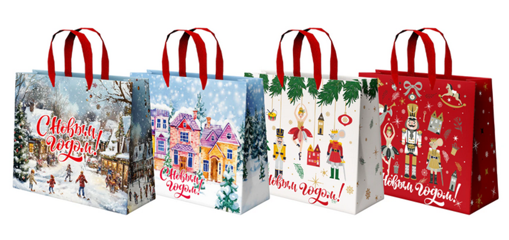 Пакет новогодний 26х13х32см. "Winter Wonderland" фольга, ассорти (Золотая сказка)