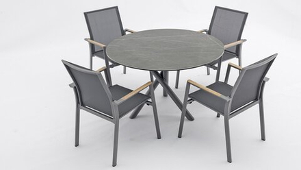 Timra AL-N, комплект обеденной мебели антрацит/натуральный, алюминий/тик