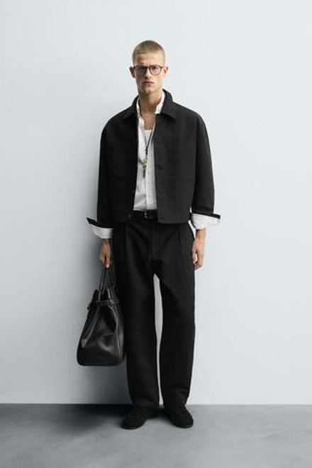 ZARA БРЮКИ RELAXED FIT СО СКЛАДКАМИ, ЧЕРНЫЙ