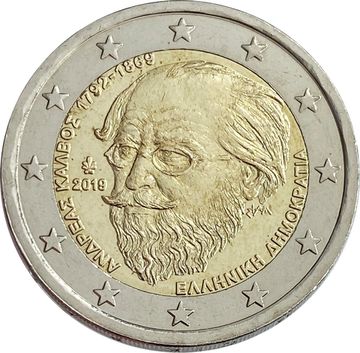 2 евро 2019 Греция «150 лет со дня смерти Андреаса Калвоса»