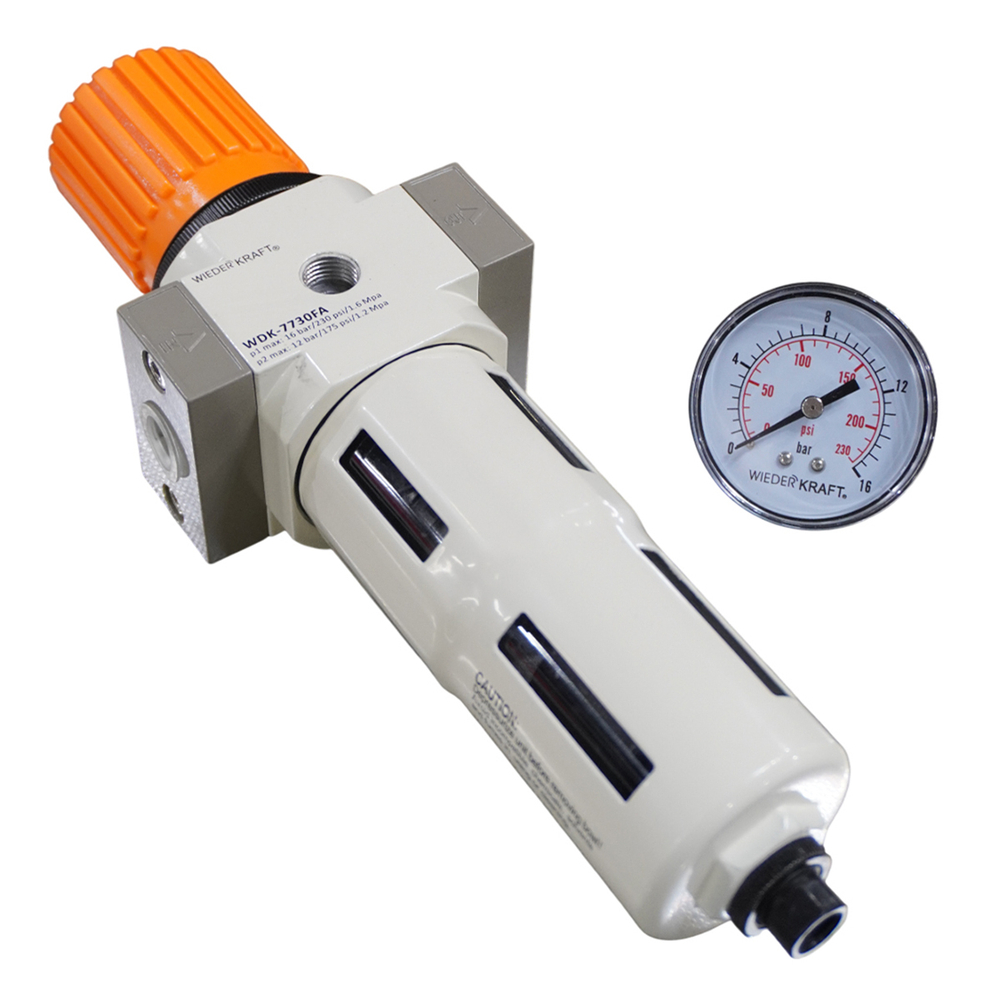 WDK-7730FA Фильтр-масловлагоотделитель 3/8" 5 мкм, 16 бар, с регулятором давления и автоматическим сбросом