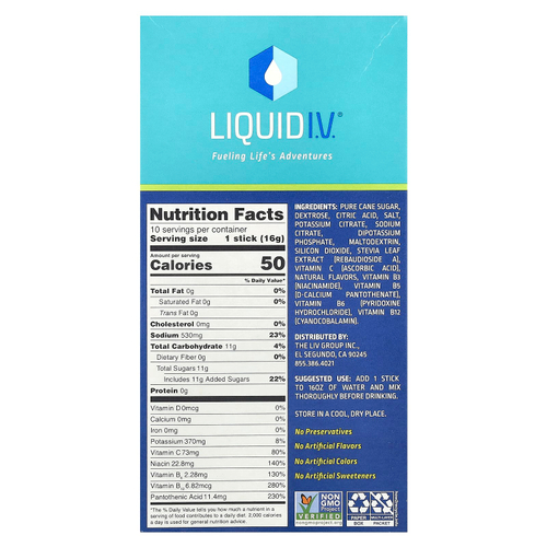 Liquid I.V., Hydration Multiplier, смесь для приготовления напитков с электролитом, арбуз, 10 отдельных пакетиков по 16 г (0,56 унции)