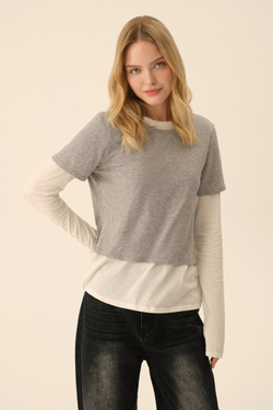 Лонгслив с футболкой (Ballet princess), молочный с серым