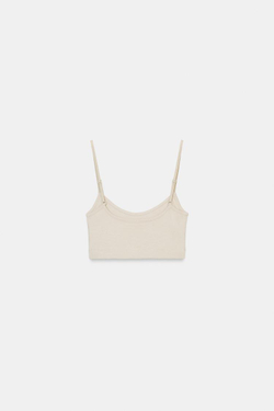 ZARA БЕСШОВНЫЙ КРОП-ТОП, БЕЖЕВЫЙ