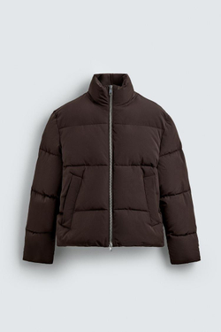 ZARA СТЕГАНАЯ КУРТКА WATER REPELLENT, ШОКОЛАДНЫЙ