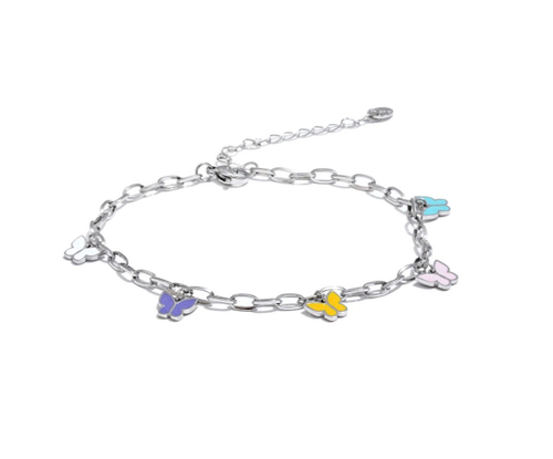 Анклет в цвете серебро с бабочками