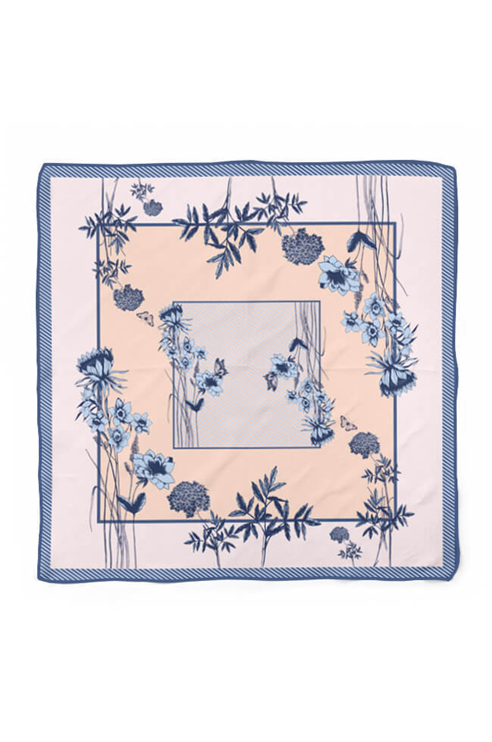 8390 Платок женский (бежево-синий принт)