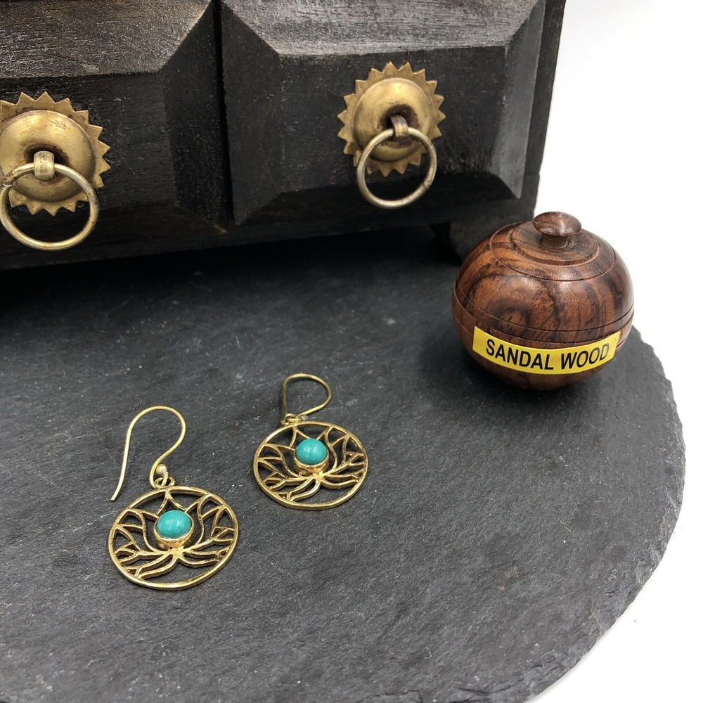 Серьги Lotus Flower бирюза из латуни