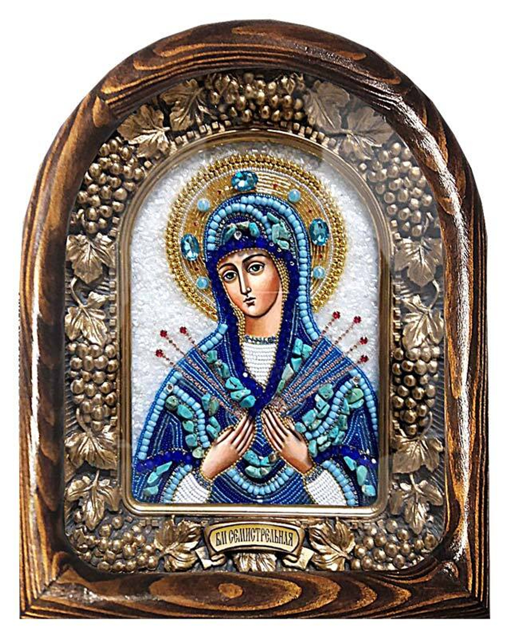 Дивеевская икона Пресвятая Богородица Семистрельная, печать, бирюза и бисер