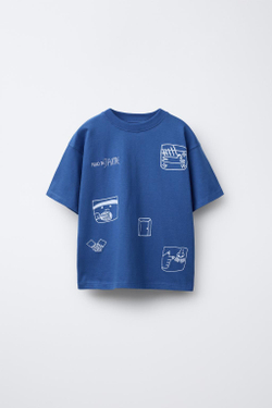 ZARA ФУТБОЛКА С ВЫШИВКОЙ ALGO DE JAIME ©, ЦВЕТ НОЧНОГО НЕБА